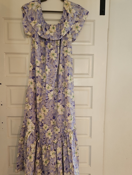 jade fashions made in hawaii Dresses & Skirts - VINTAGE floral Lavender Ruffle Hibiscus FLORAL Maxi Dress